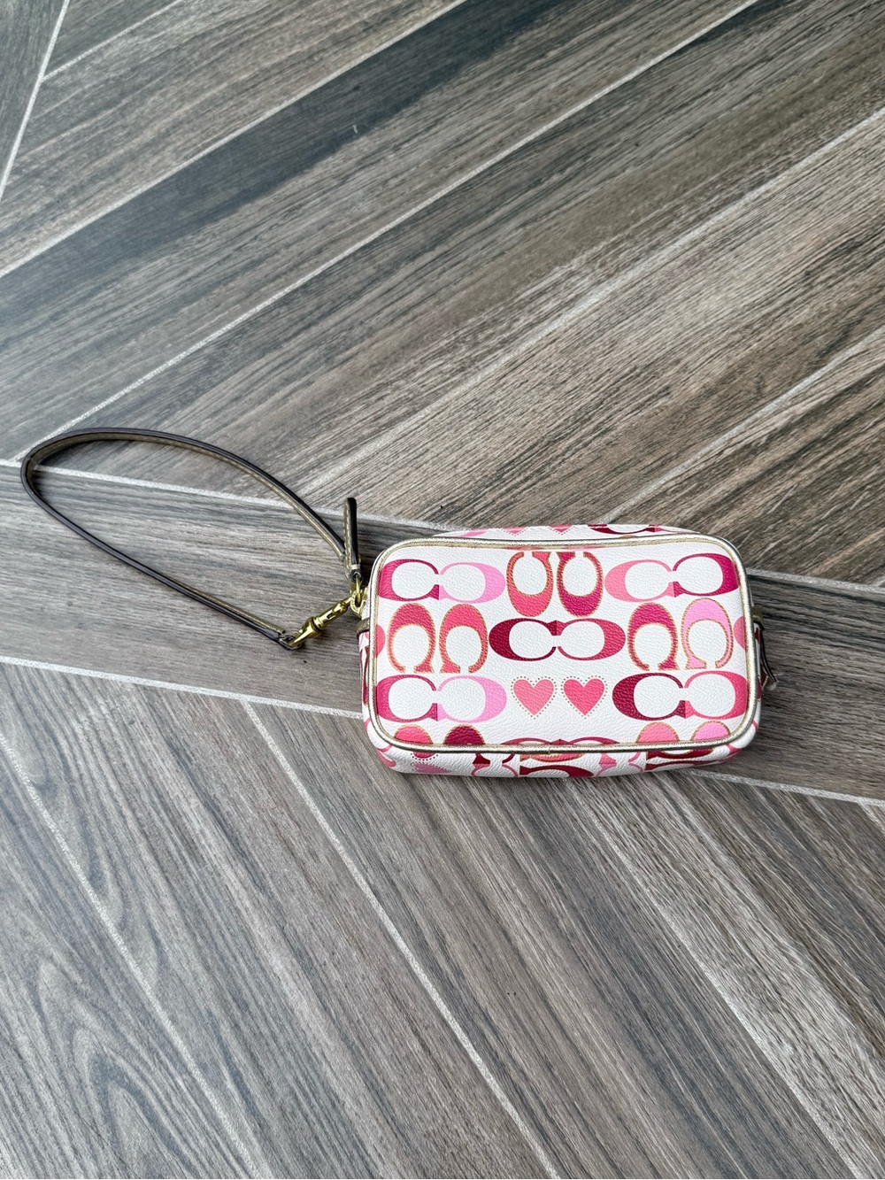Coach Pink and Red Signature Wristlet Pouch